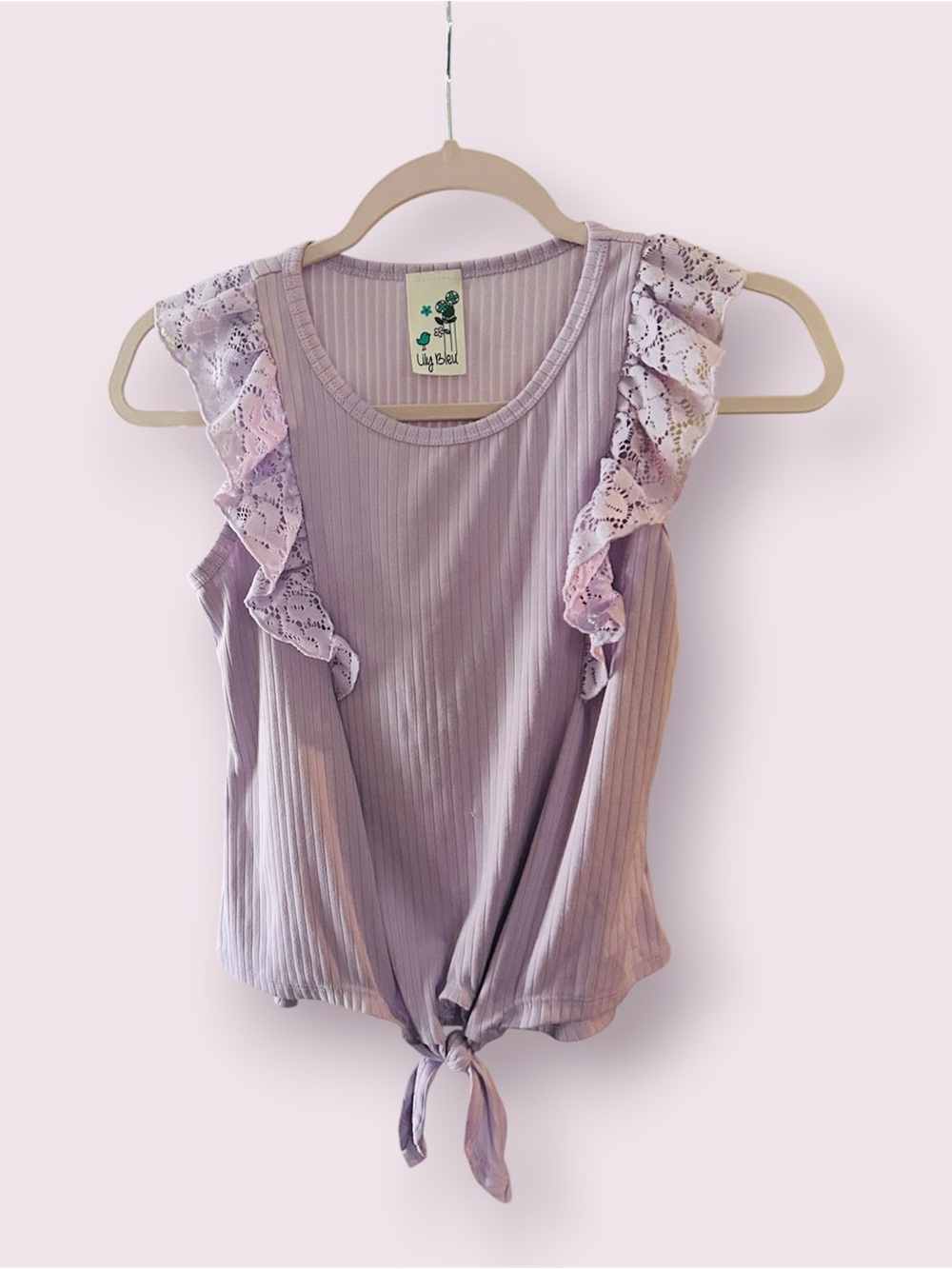 Lily Bleu Light Lilac Ribbed Tank with Tie Detail
